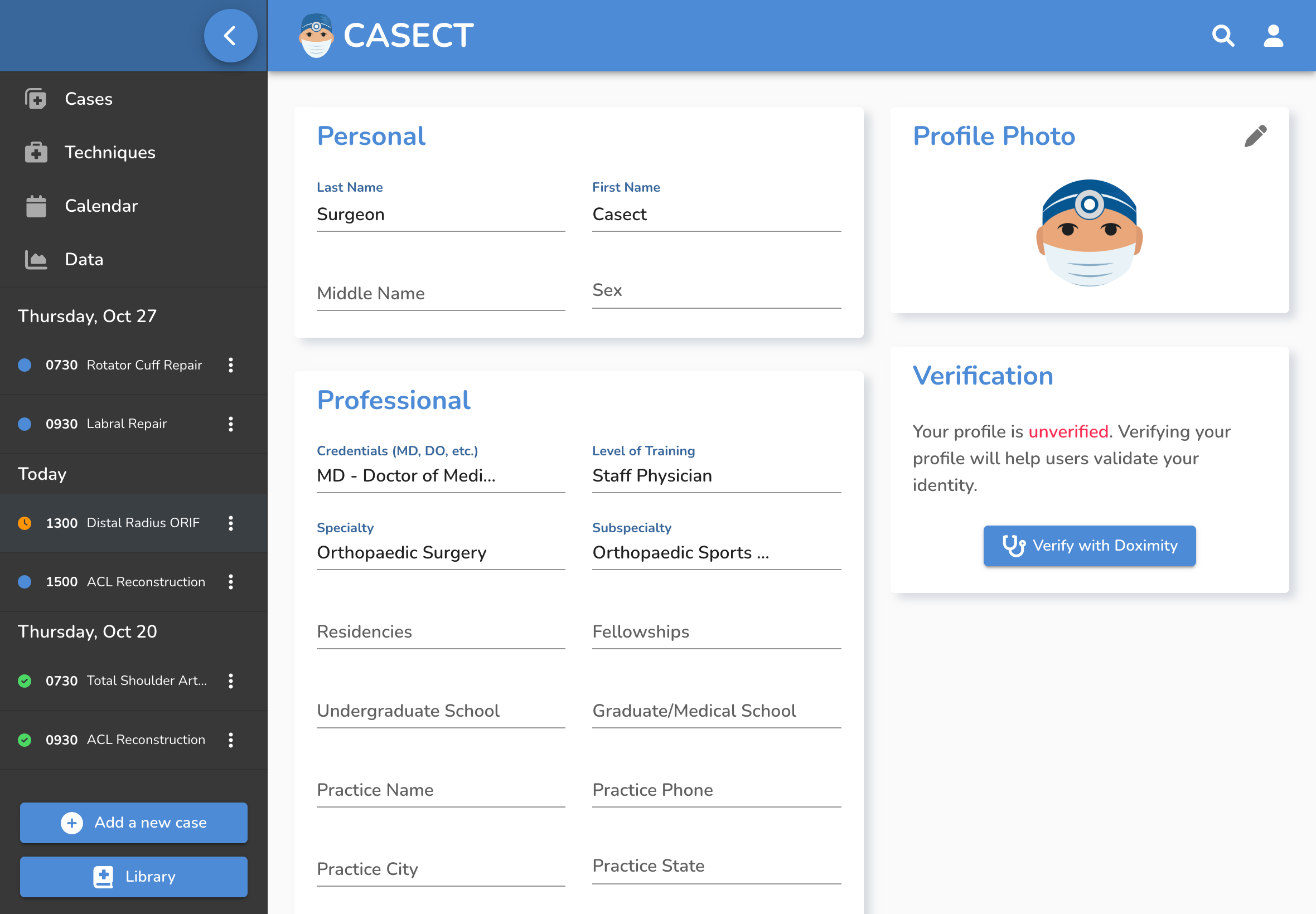 Casect profile page | Share cases and techniques with colleagues